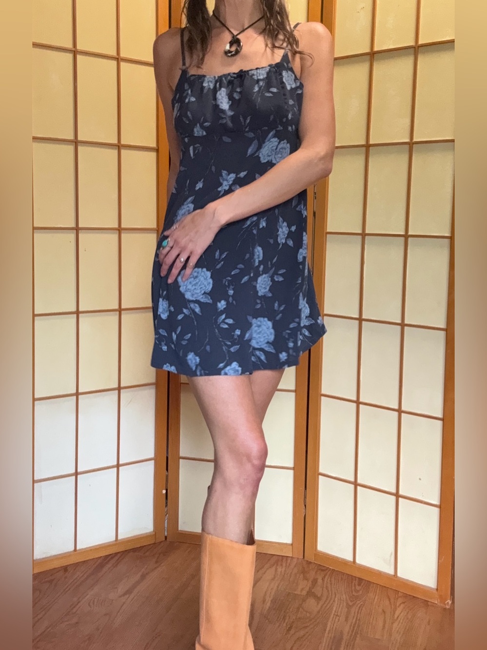 Practical Magic Babydoll Mini Dress Blue Floral Smocked Wild Fable M